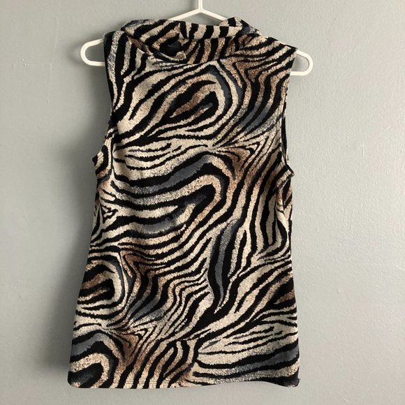 Frank Lyman Sleeveless Animal Print Top Belted Size 14 - Picture 5 of 7